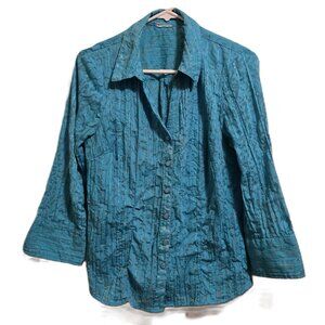 Teal Green Sheer Textured w/ Shirring  Blouse, Excellent Condition, Women's M